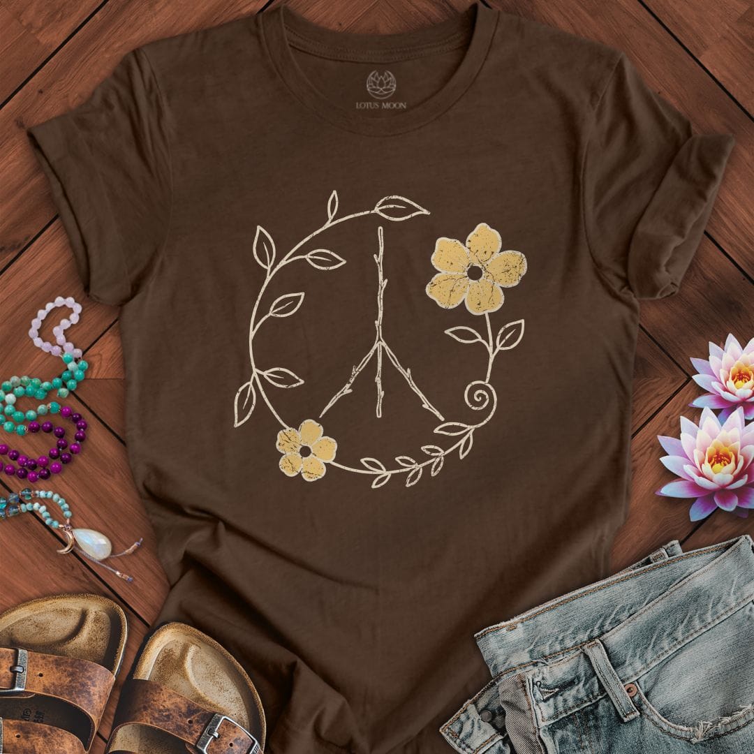 Natural Peace Sign Tee Heather Brown