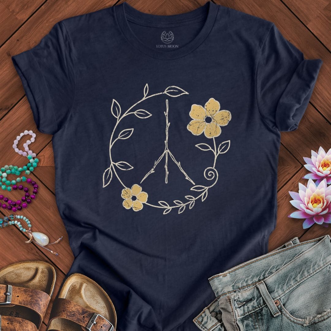 Natural Peace Sign Tee Heather Midnight Navy