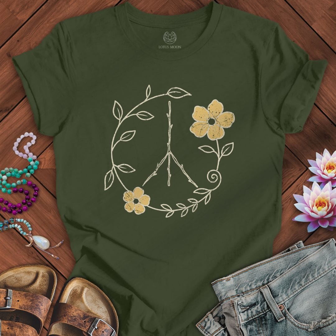 Natural Peace Sign Tee Military Green