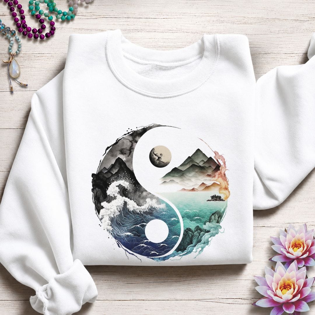Printify Sweatshirt Ocean Yin Yang Sweatshirt S / White