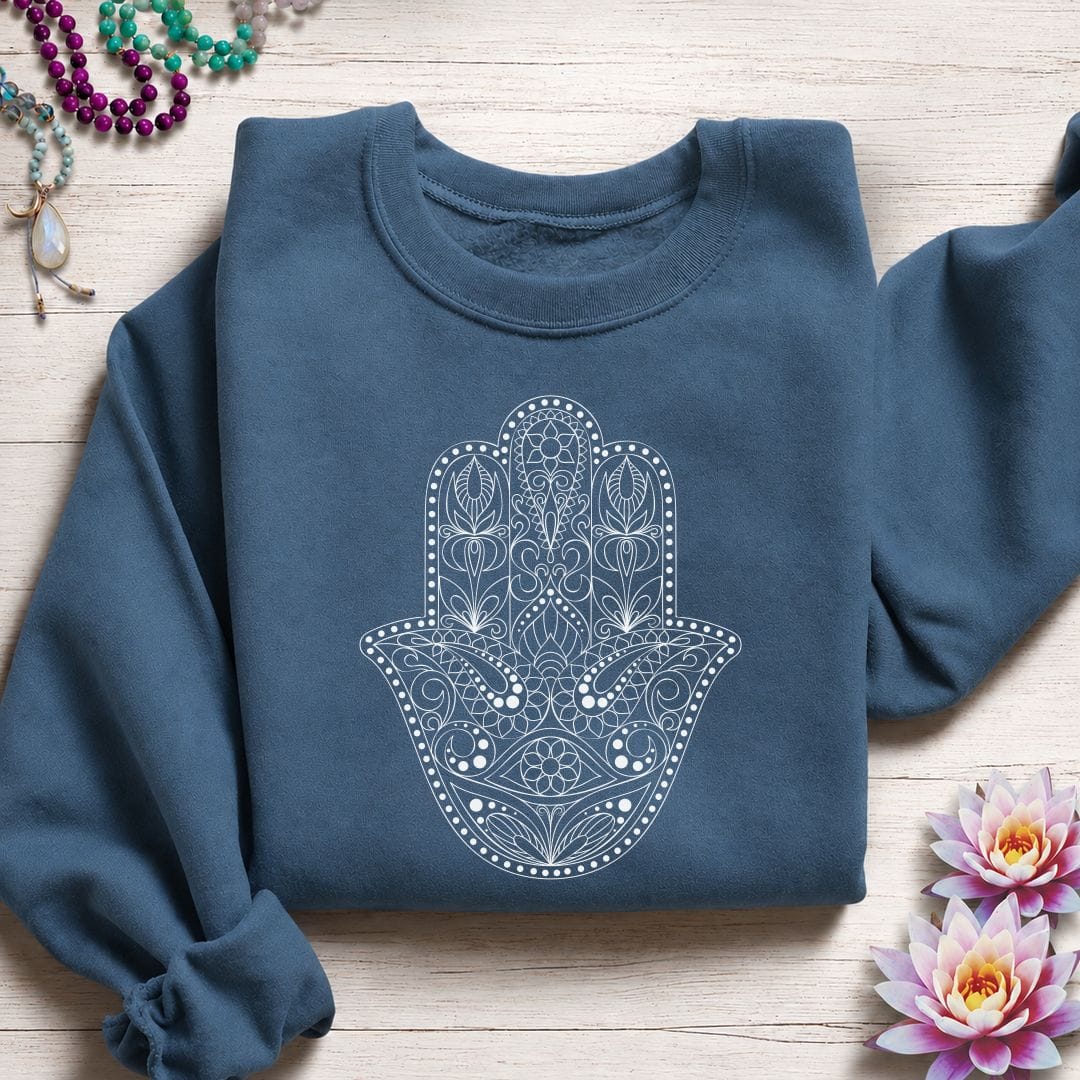 Printify Sweatshirt Ornate Hamsa Sweatshirt Indigo Blue / S