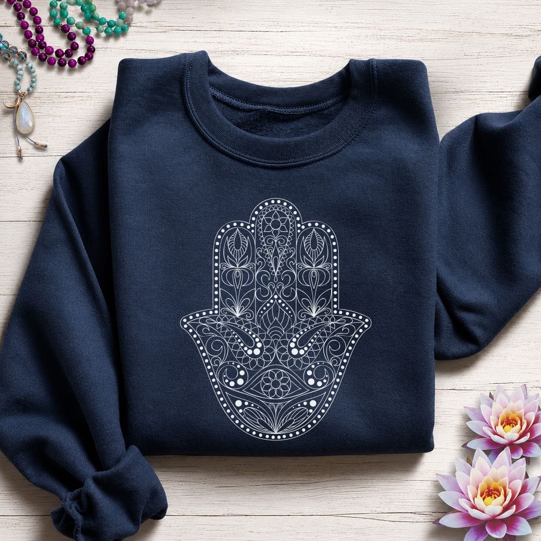 Printify Sweatshirt Ornate Hamsa Sweatshirt Navy / S