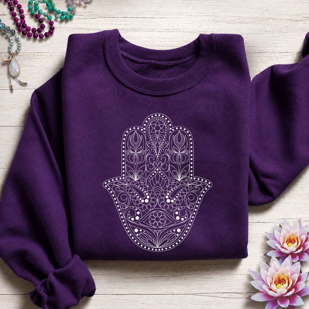 Printify Sweatshirt Ornate Hamsa Sweatshirt Purple / S