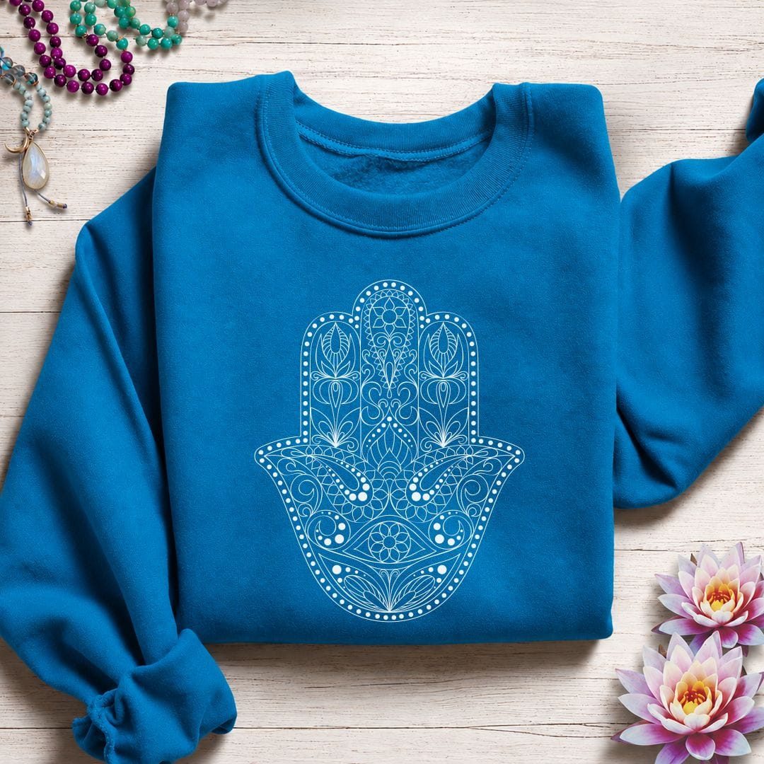 Printify Sweatshirt Ornate Hamsa Sweatshirt Sapphire / S