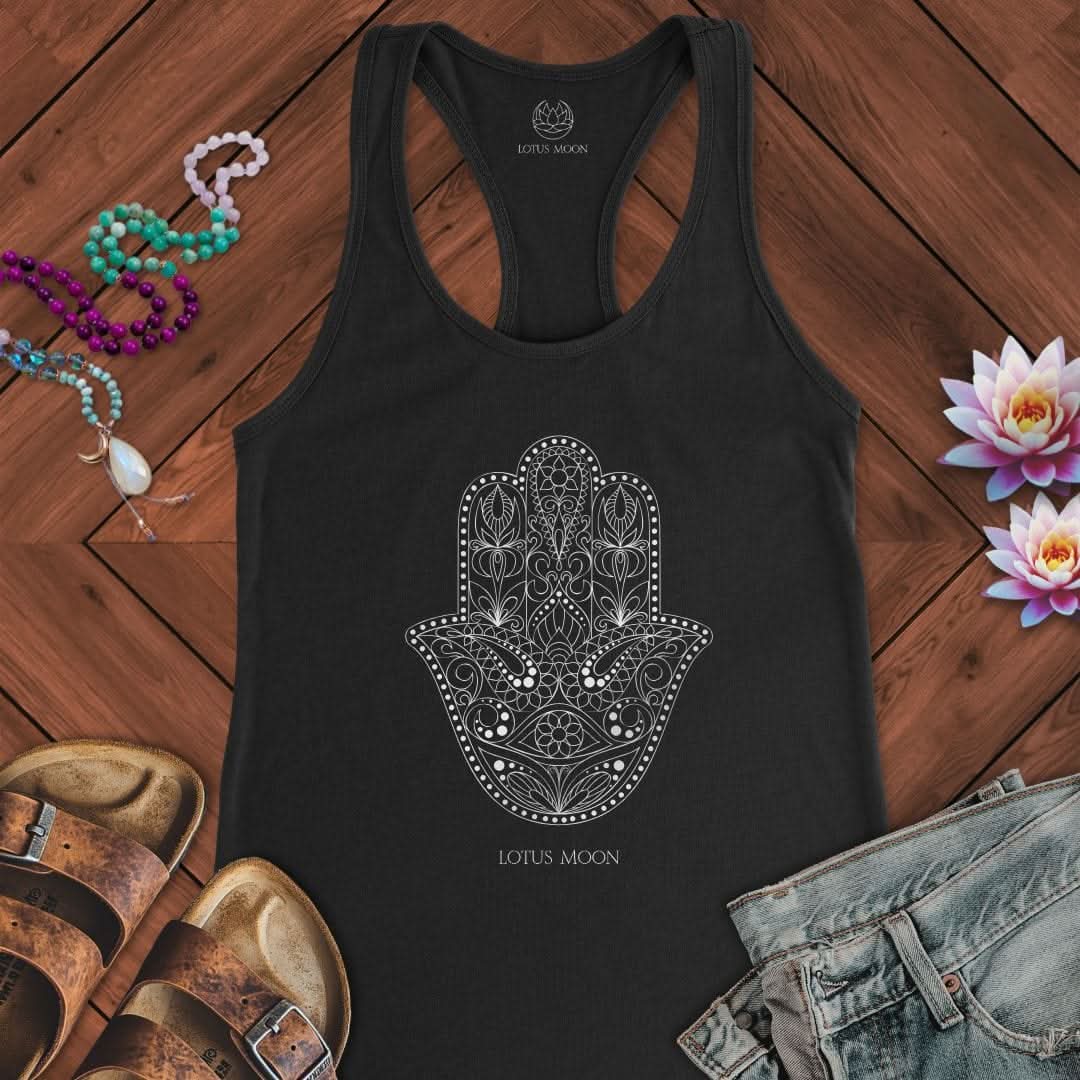 Ornate Hamsa Tank Solid Black