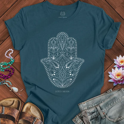 Ornate Hamsa Tee Deep Teal