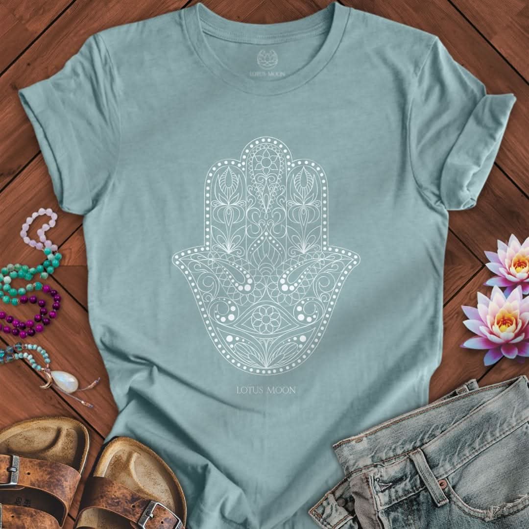 Ornate Hamsa Tee Heather Blue Lagoon