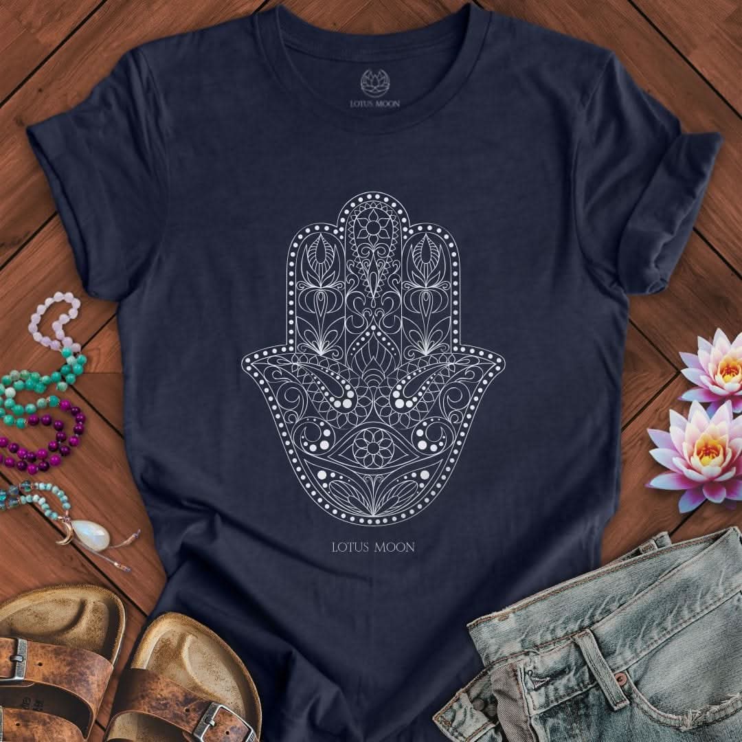 Ornate Hamsa Tee Heather Midnight Navy