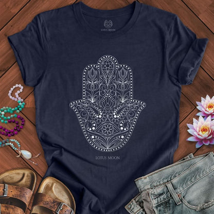 Ornate Hamsa Tee Heather Midnight Navy