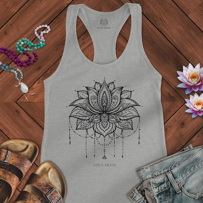 Ornate Lotus Black Tank Heather Grey