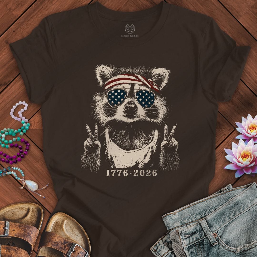 Patriotic Raccoon Tee Brown