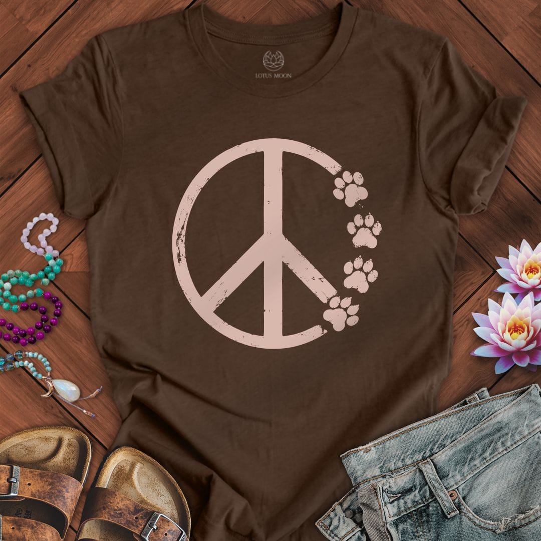 Paw Print Peace Tee Heather Brown