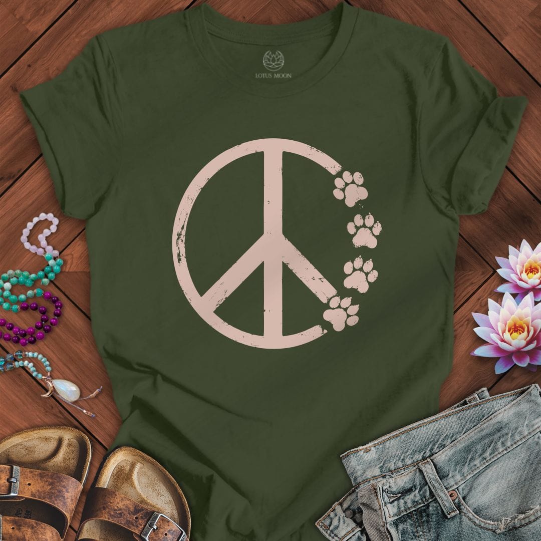 Paw Print Peace Tee Military Green