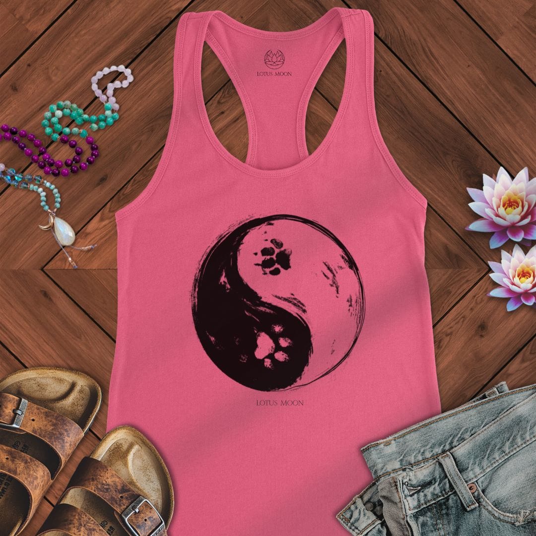 Paw Print Yin Yang Tank Solid Hot Pink