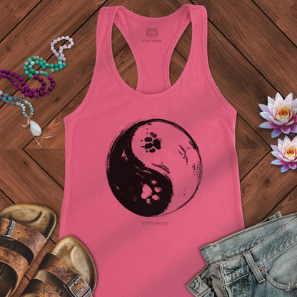 Paw Print Yin Yang Tank Solid Hot Pink