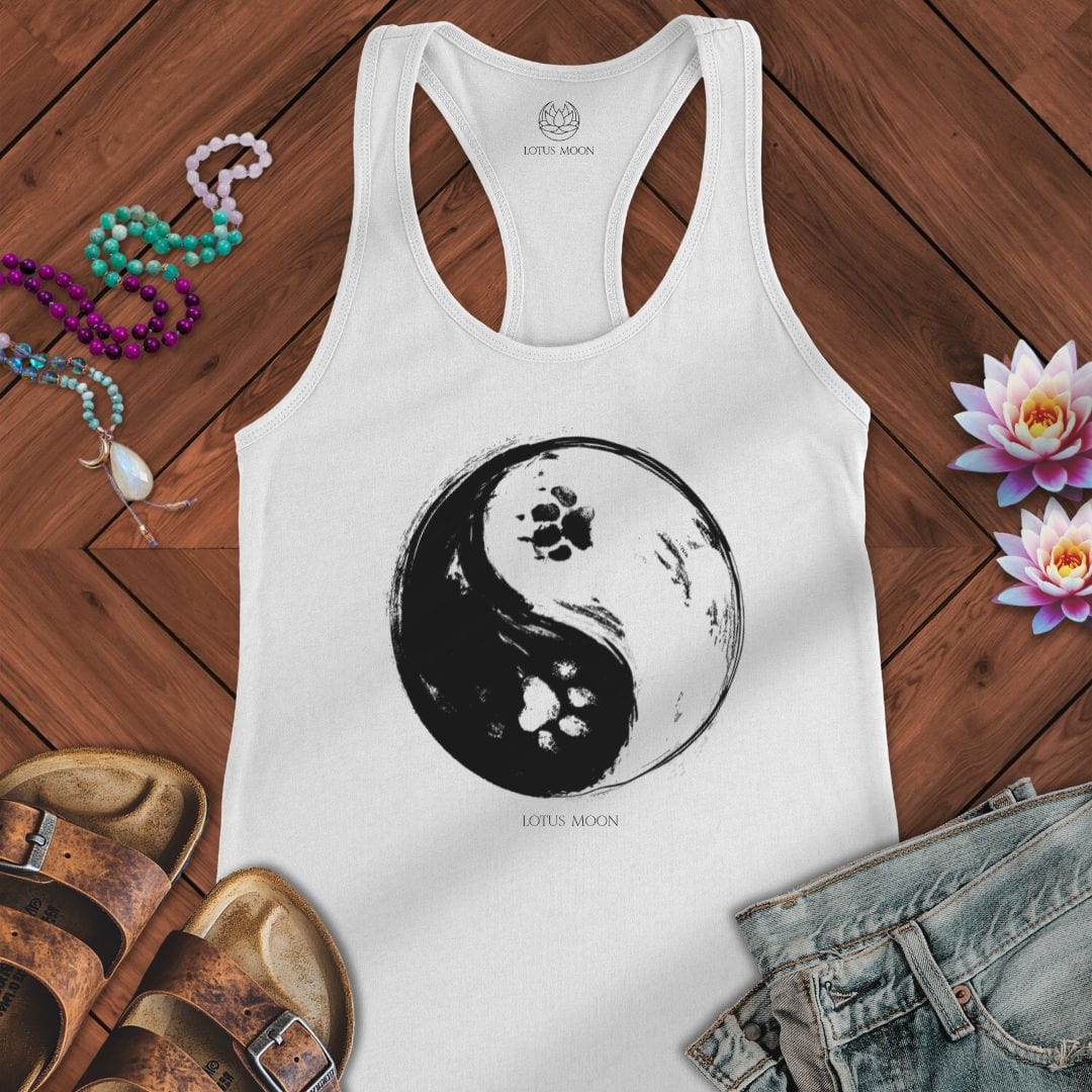 Paw Print Yin Yang Tank Solid White