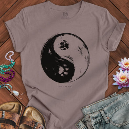 Paw Print Yin Yang Tee Pebble Brown