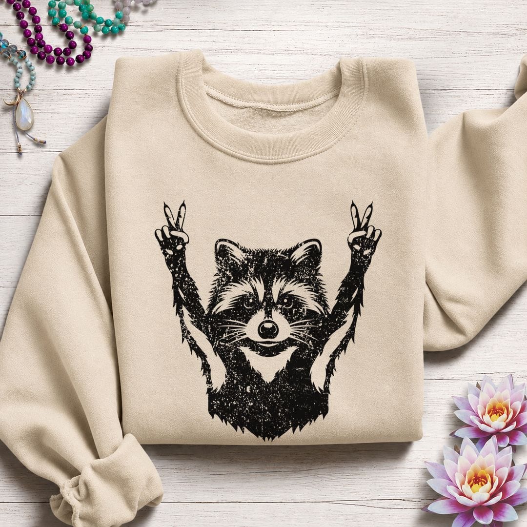 Peace Raccoon Sweatshirt Sand