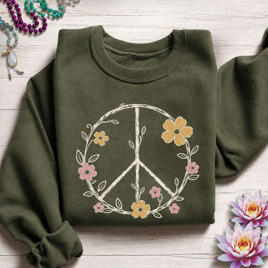 Petals of Peace Sweatshirt Military Green