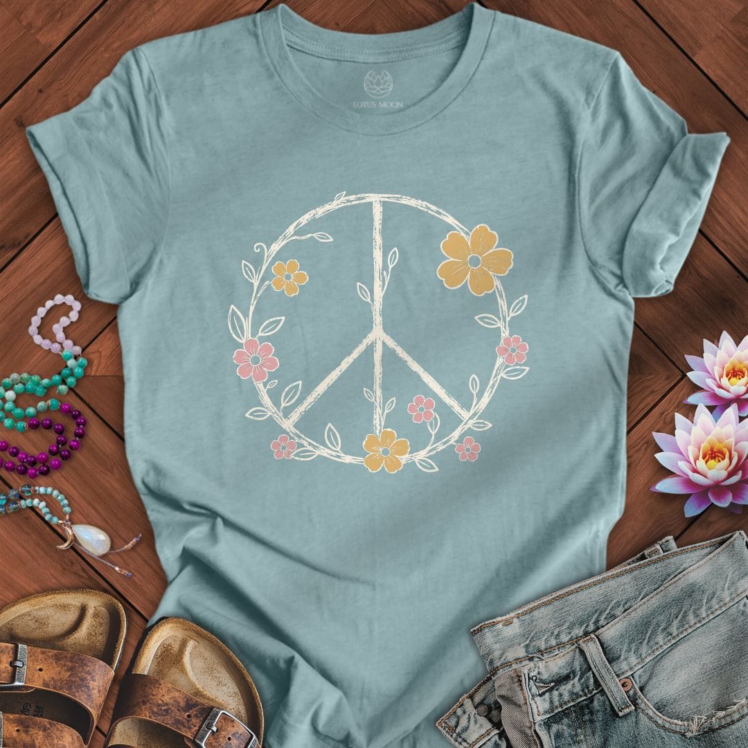Printify T-Shirt Petals of Peace Tee Heather Blue Lagoon / S