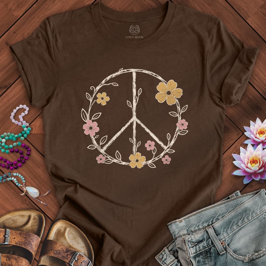 Printify T-Shirt Petals of Peace Tee Heather Brown / S