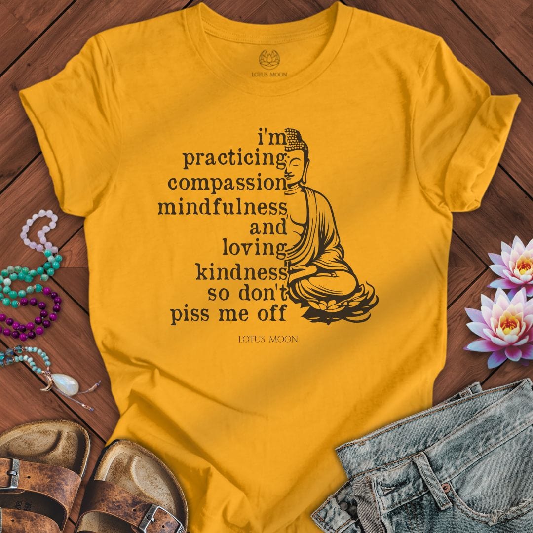 Lotus Moon T-Shirt Practicing Compassion Tee Gold / S