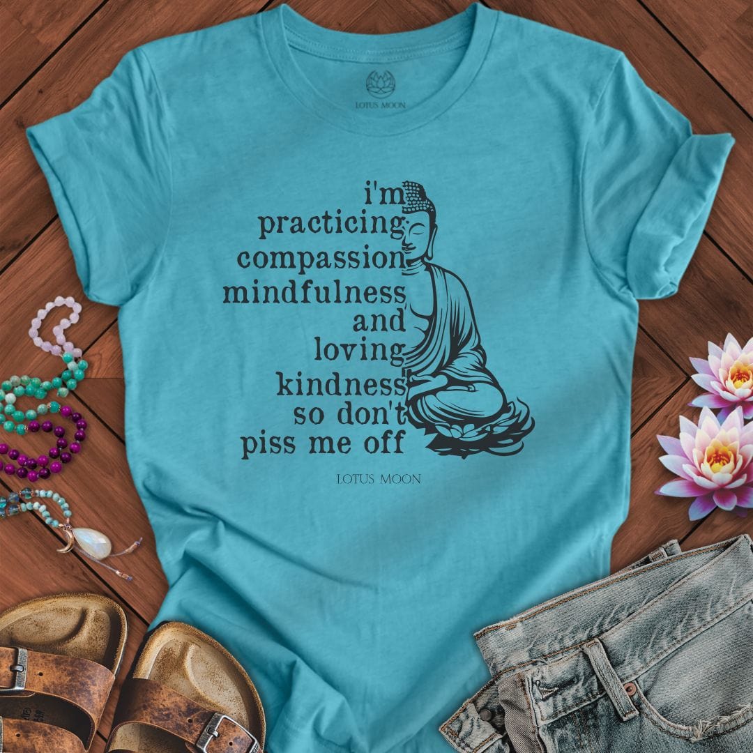 Lotus Moon T-Shirt Practicing Compassion Tee Heather Aqua / S