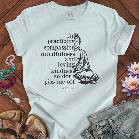 Lotus Moon T-Shirt Practicing Compassion Tee Heather Ice Blue / S