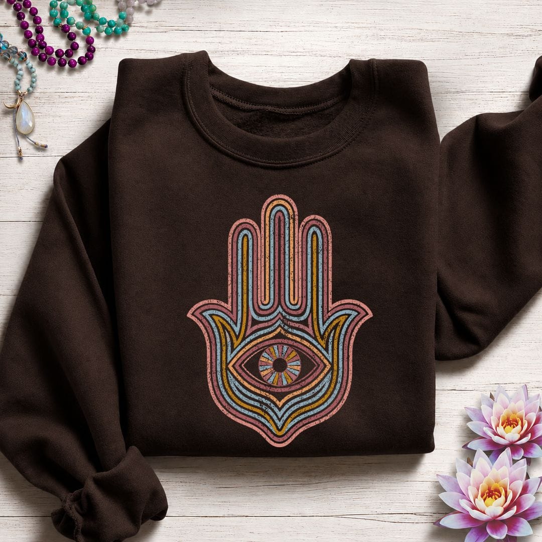 Printify Sweatshirt Retro Hamsa Sweatshirt Dark Chocolate / S