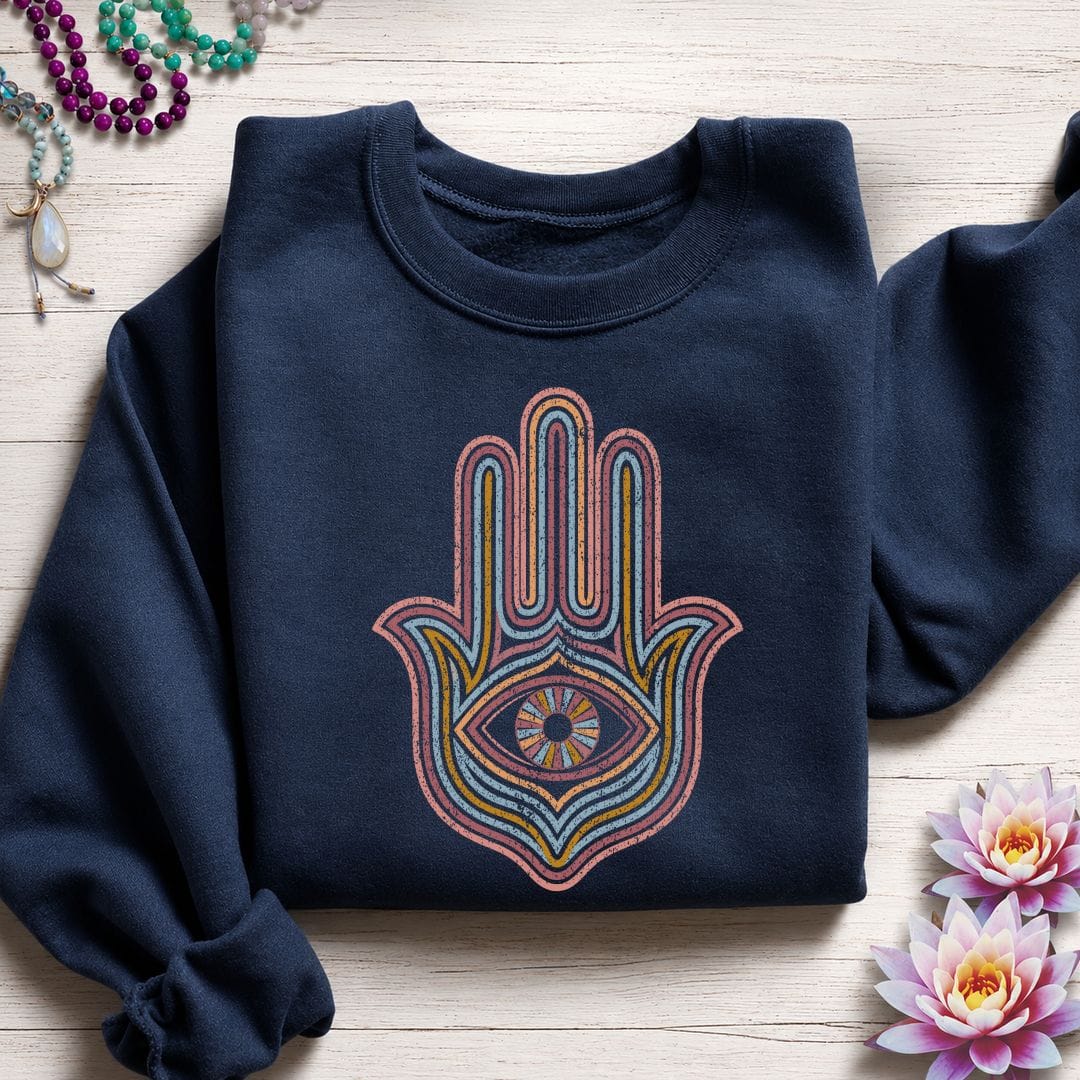 Printify Sweatshirt Retro Hamsa Sweatshirt Navy / S