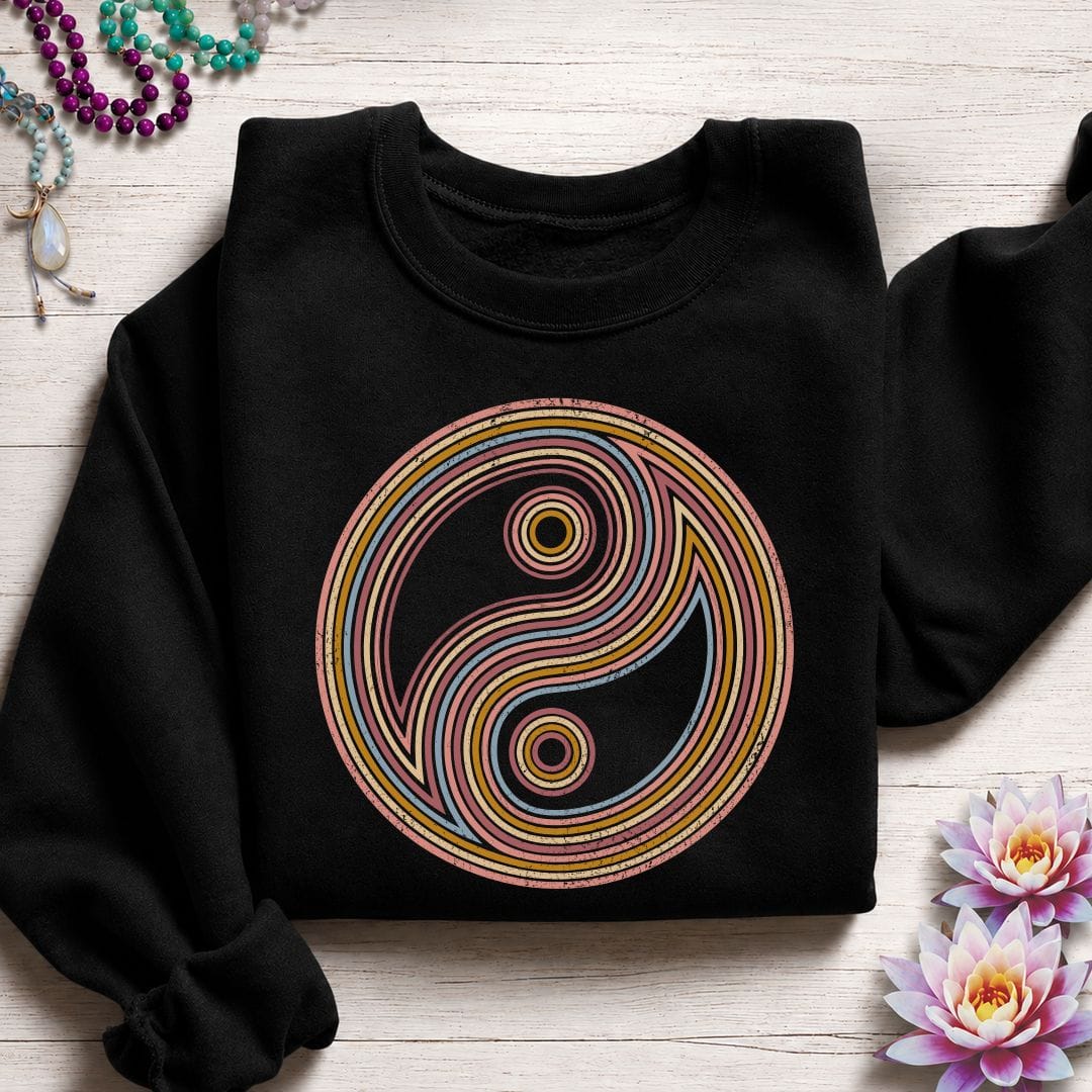Printify Sweatshirt Retro Yin Yang Sweatshirt Black / S