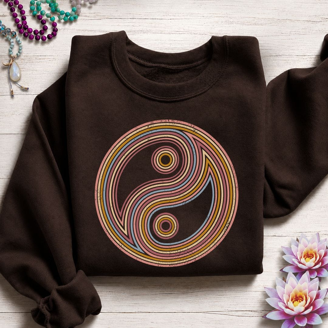 Printify Sweatshirt Retro Yin Yang Sweatshirt Dark Chocolate / S
