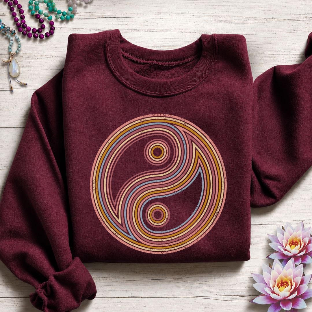 Printify Sweatshirt Retro Yin Yang Sweatshirt Maroon / S