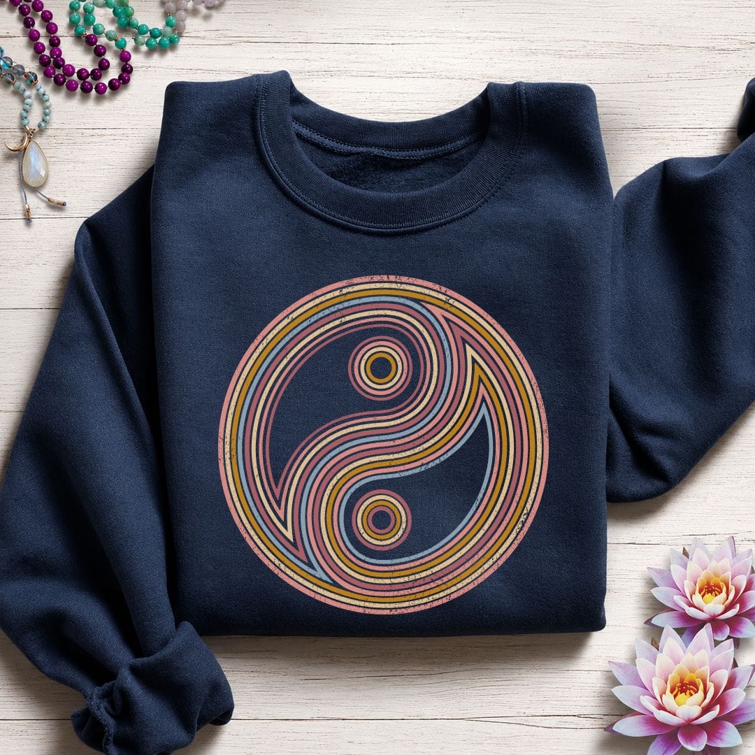 Printify Sweatshirt Retro Yin Yang Sweatshirt Navy / S