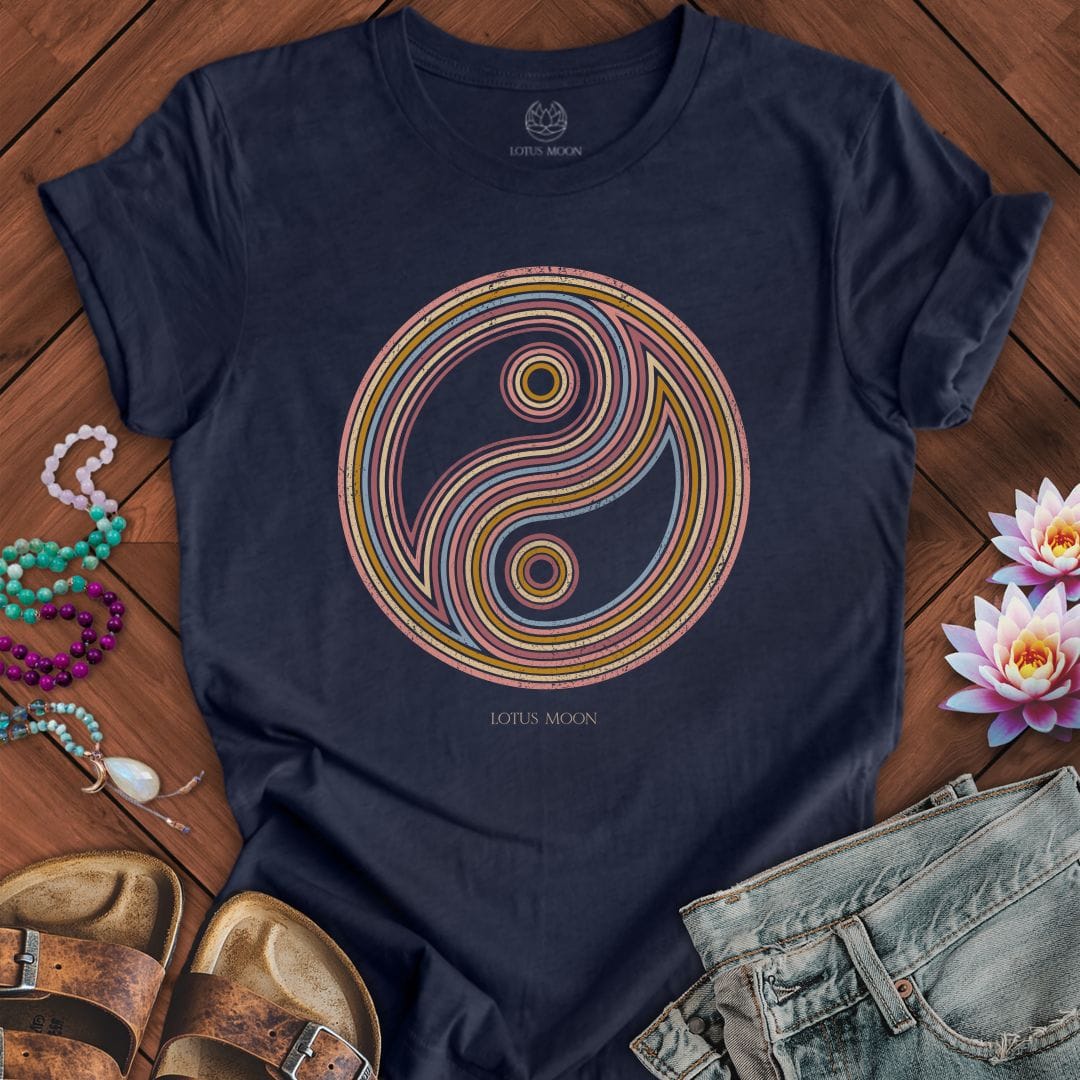 Retro Yin Yang Tee Heather Midnight Navy