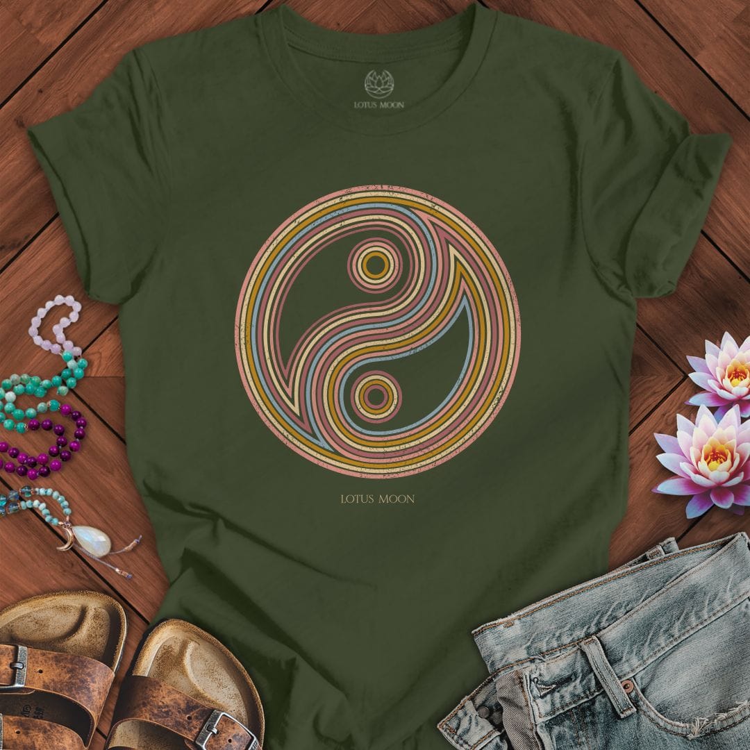 Retro Yin Yang Tee Military Green