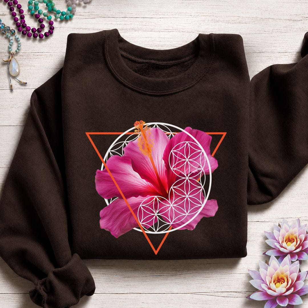 Printify Sweatshirt Sacred Hibiscus Sweatshirt Dark Chocolate / S