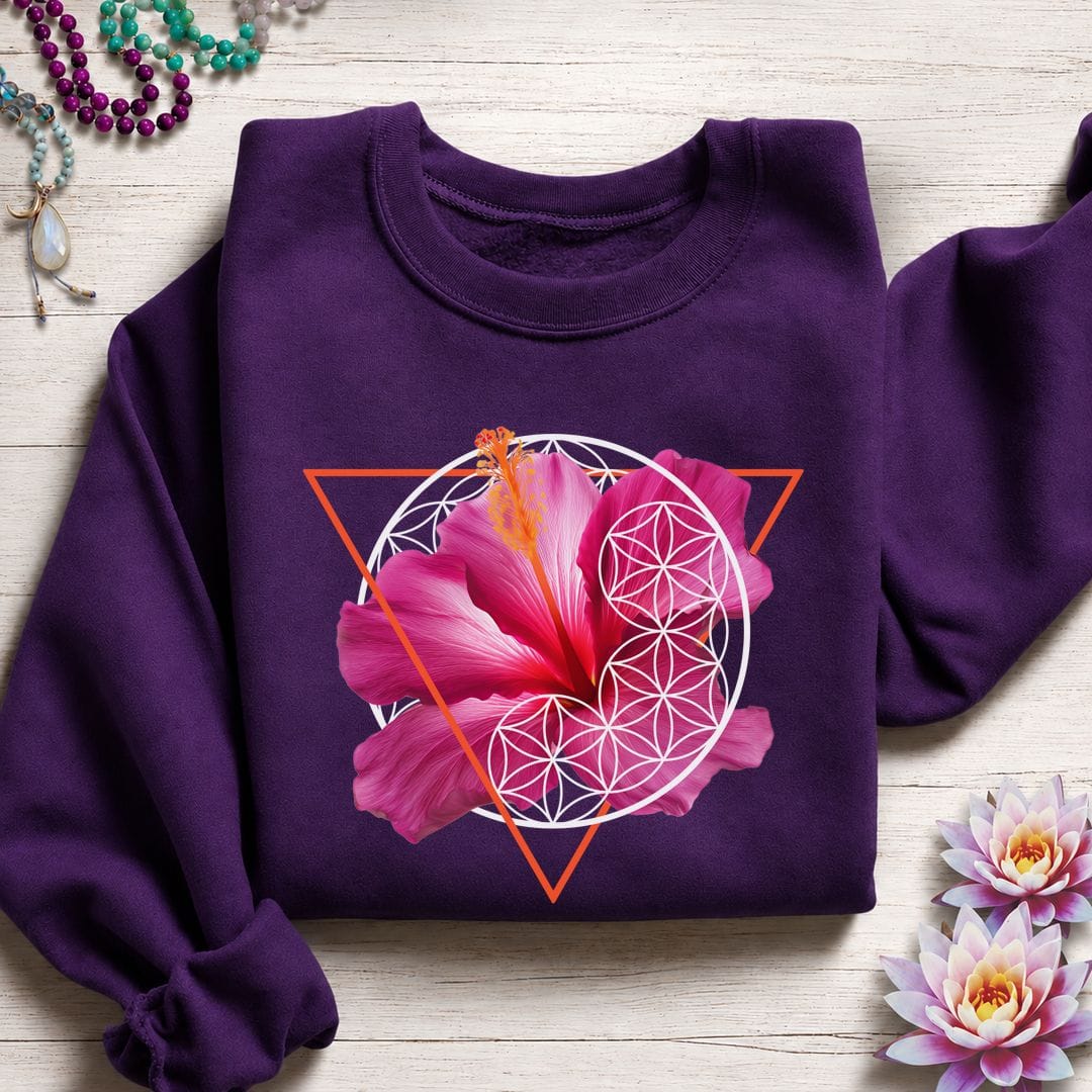Printify Sweatshirt Sacred Hibiscus Sweatshirt Purple / S