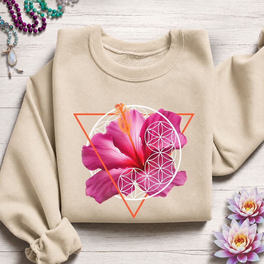 Printify Sweatshirt Sacred Hibiscus Sweatshirt Sand / S