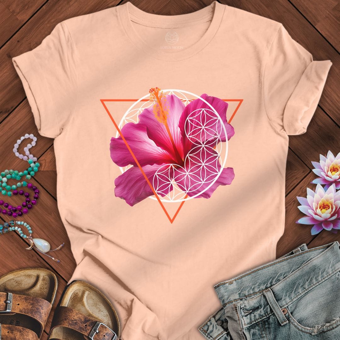 Printify T-Shirt Sacred Hibiscus Tee Peach / S