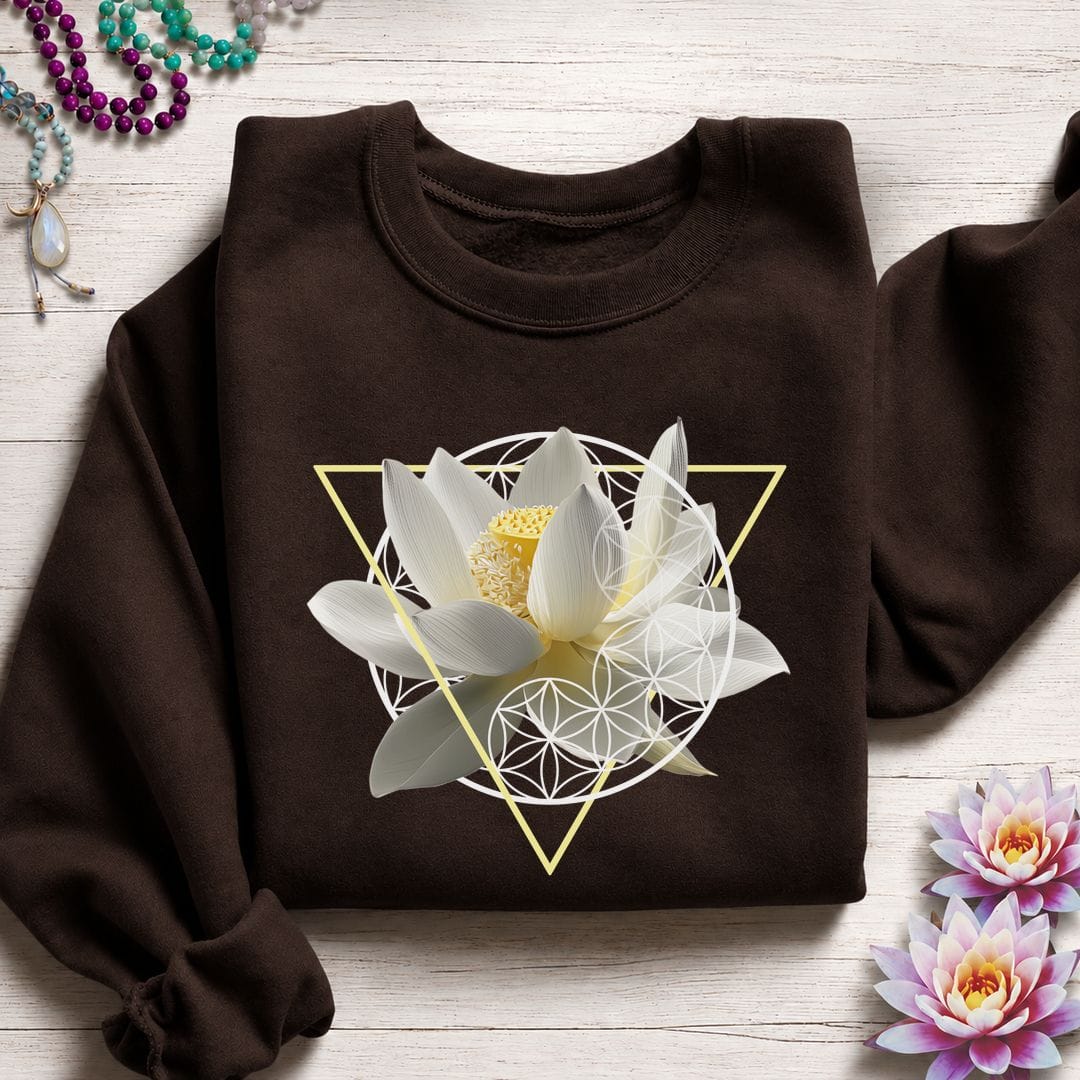 Printify Sweatshirt Sacred Lotus Flower Sweatshirt Dark Chocolate / S