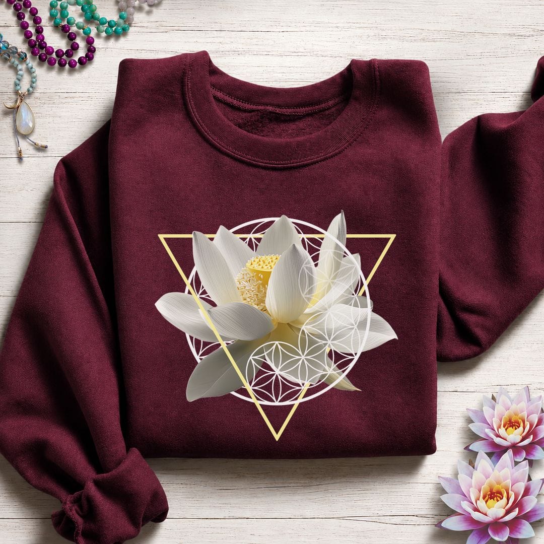 Printify Sweatshirt Sacred Lotus Flower Sweatshirt Maroon / S
