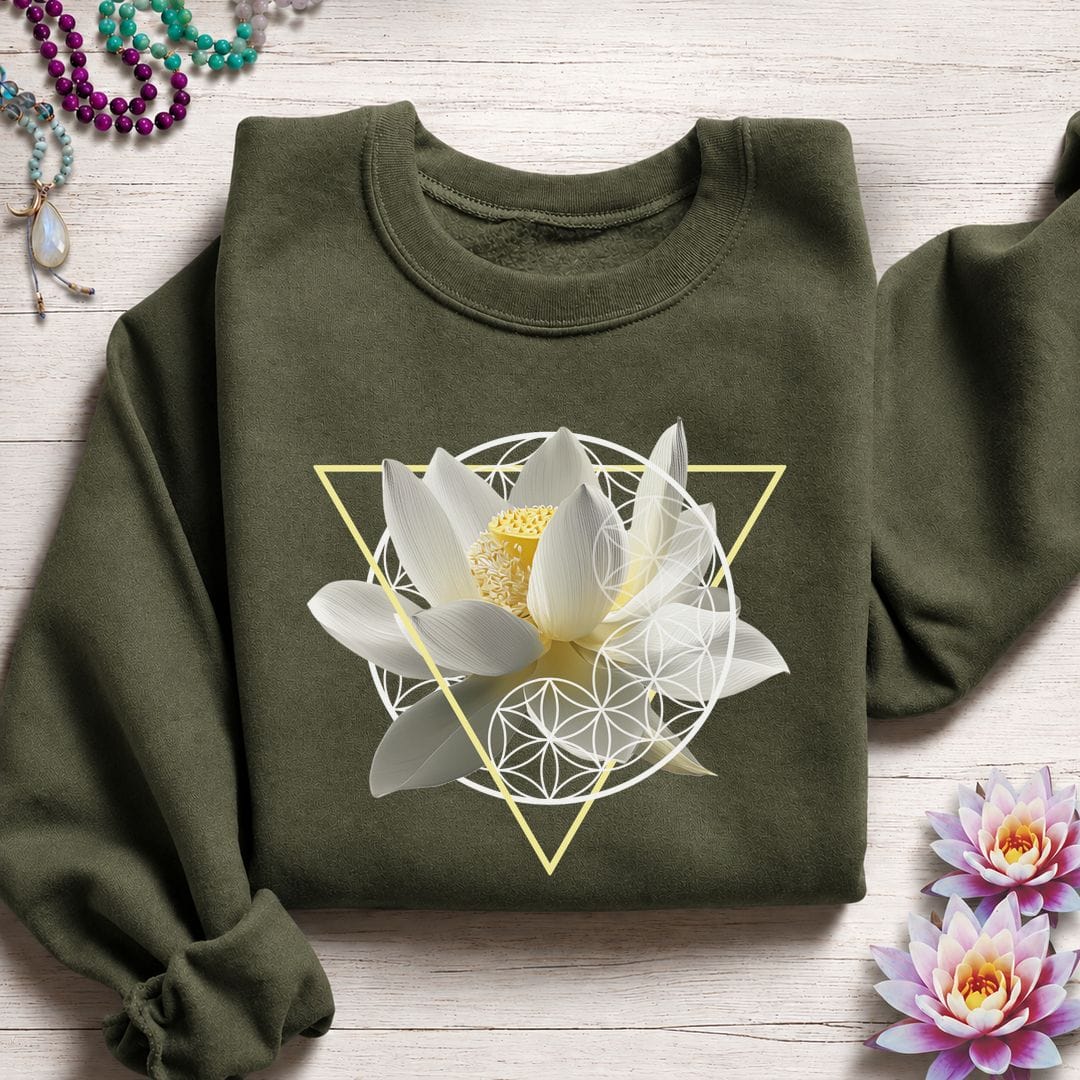 Printify Sweatshirt Sacred Lotus Flower Sweatshirt Military Green / S