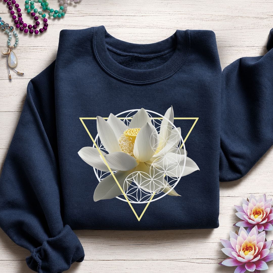 Printify Sweatshirt Sacred Lotus Flower Sweatshirt Navy / S