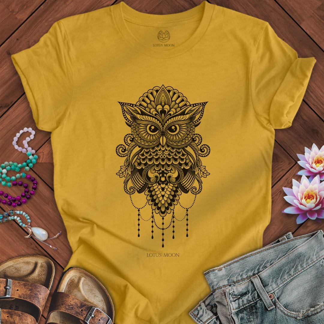 Sacred Owl Mandala Tee Heather Mustard