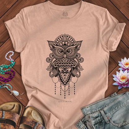 Sacred Owl Mandala Tee Heather Prism Peach