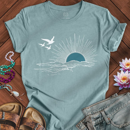 Printify T-Shirt Seabird Sunset Tee Heather Blue Lagoon / S