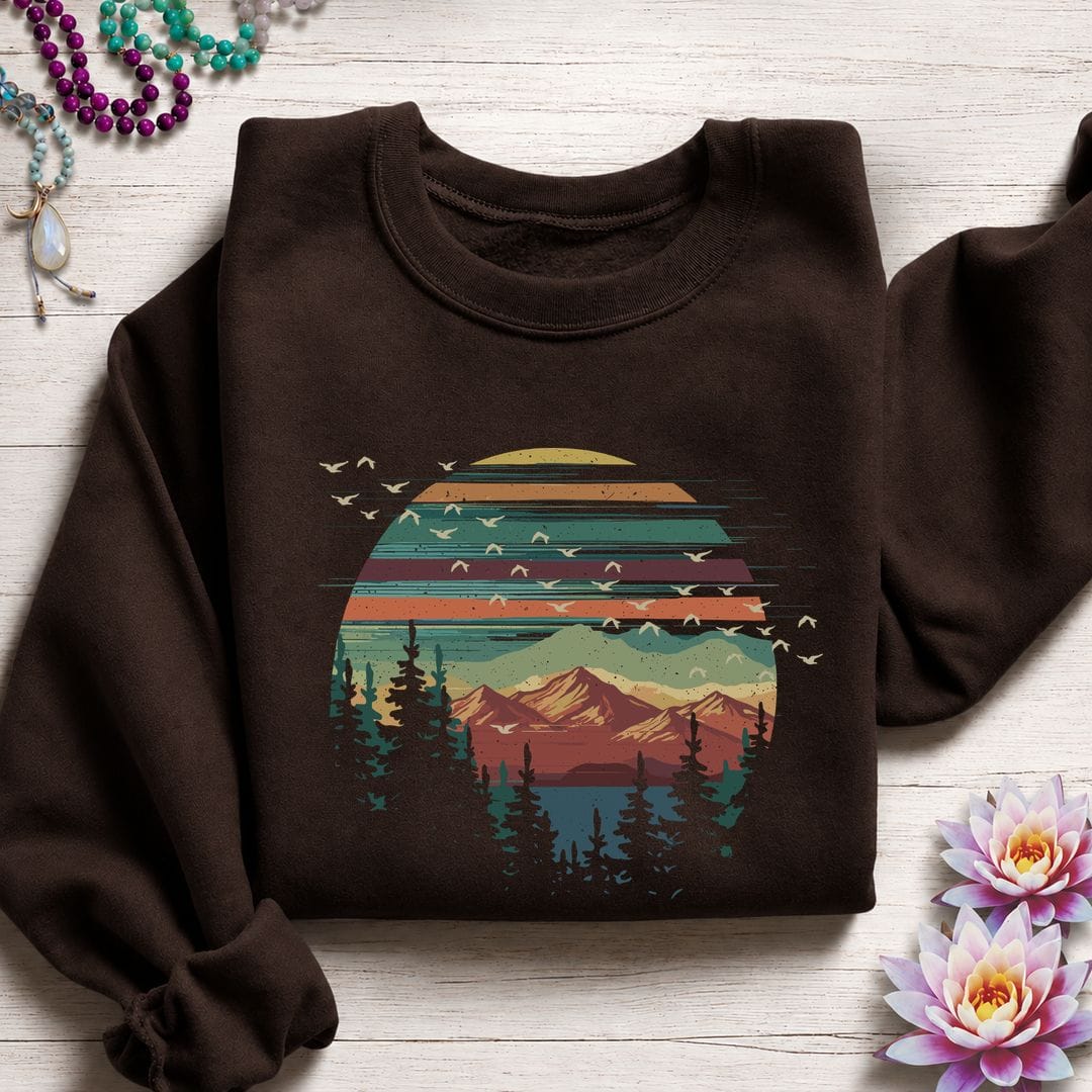 Printify Sweatshirt Serene Landscape Sweatshirt S / Dark Chocolate
