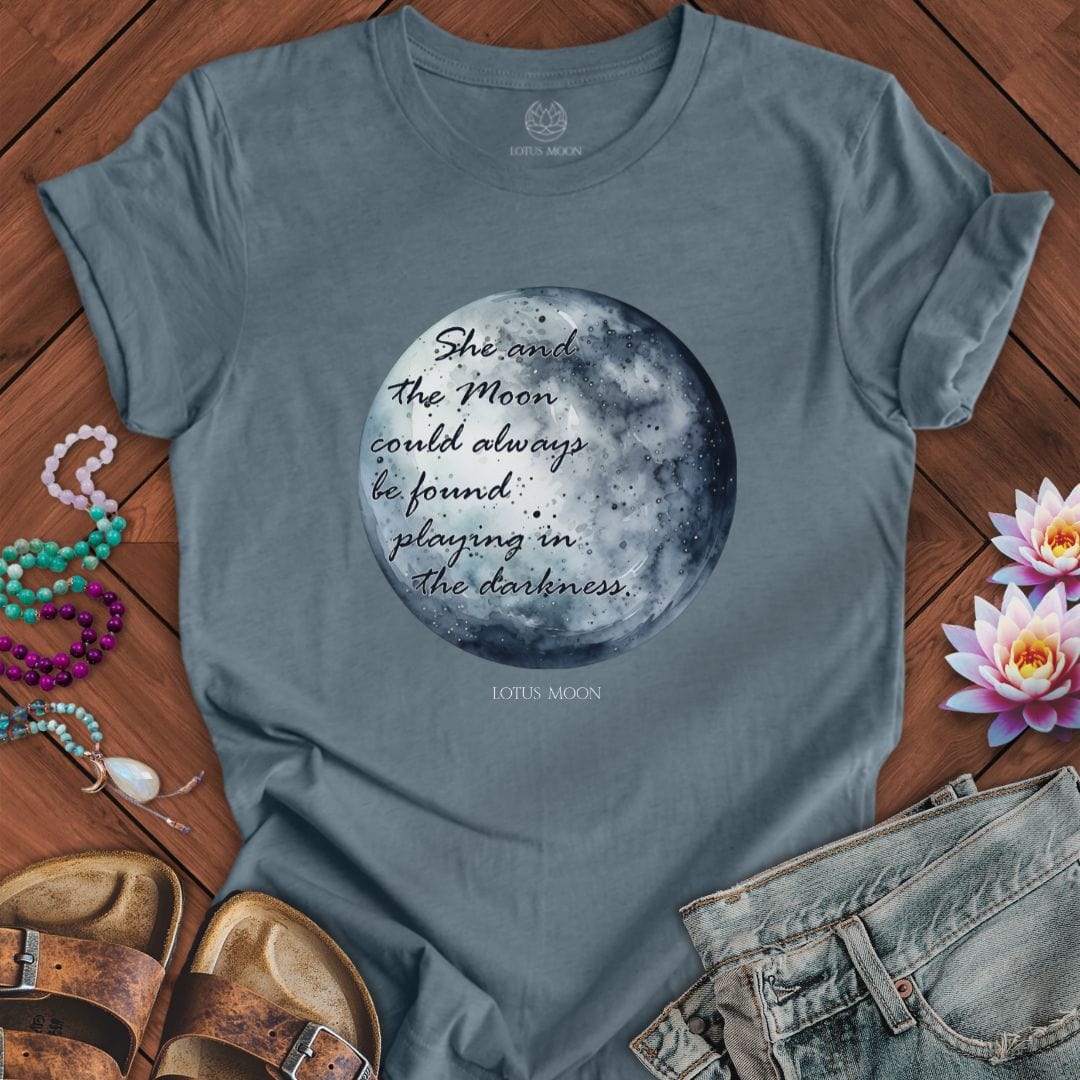 She and the Moon Tee Heather Slate
