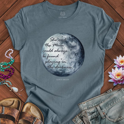 She and the Moon Tee Heather Slate